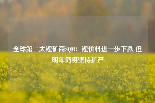 全球第二大锂矿商SQM：锂价料进一步下跌 但明年仍将坚持扩产