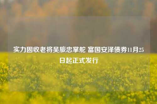 实力固收老将吴旅忠掌舵 富国安泽债券11月25日起正式发行