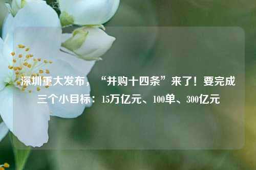 深圳重大发布，“并购十四条”来了！要完成三个小目标：15万亿元、100单、300亿元