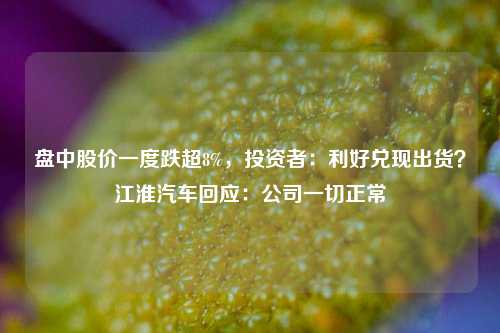 盘中股价一度跌超8%，投资者：利好兑现出货？江淮汽车回应：公司一切正常