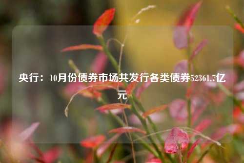 央行：10月份债券市场共发行各类债券52361.7亿元